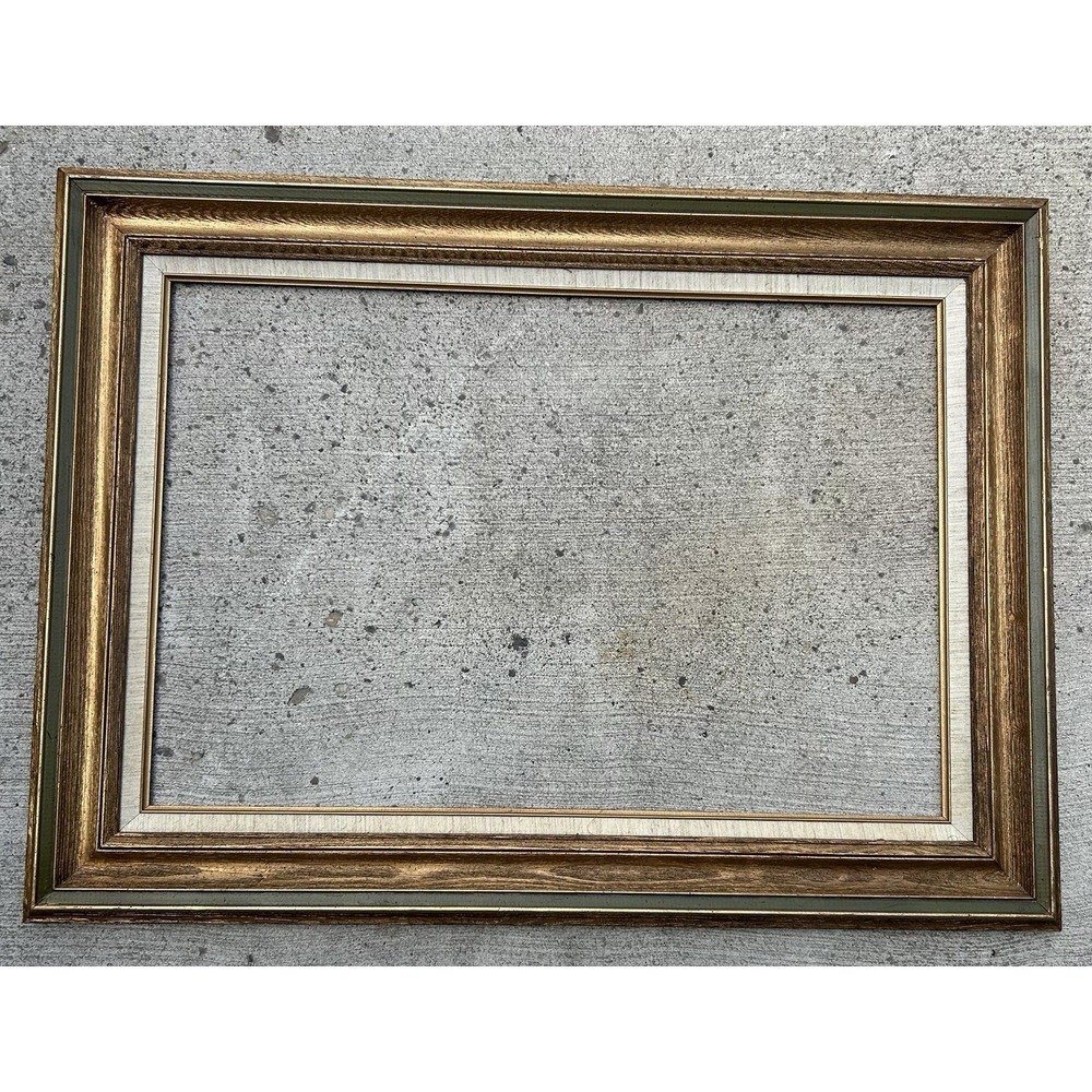 Vintage Large Wood Picture Frame Gold Green Linen Liner 20x30 Mexico